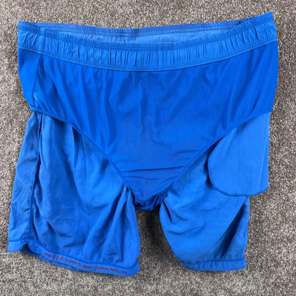 Rhone‎ Mens Blue Striped Graphic Swim Trunks Mesh Liner Zip Pockets Size Medium